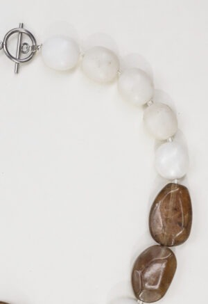 large beaded white, brown and blue necklace