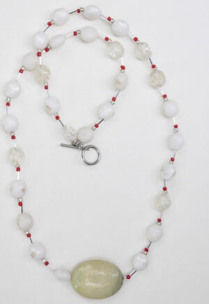 extra long white, red and rock necklace